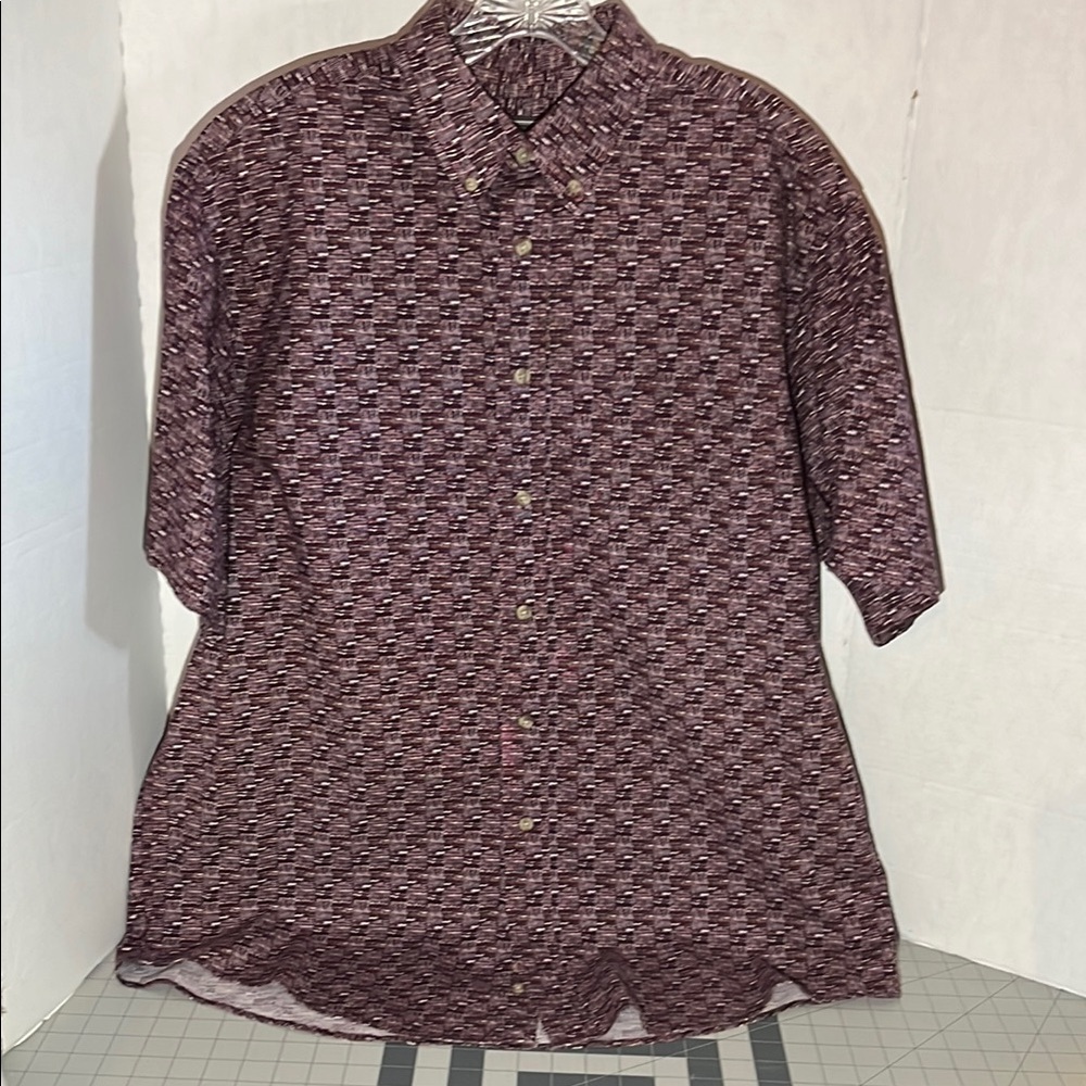 David Taylor Red Casual Button Down Shirt with Geometric Pattern